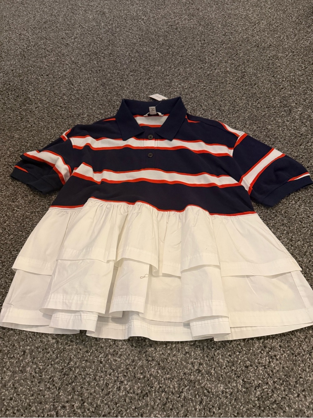 Anthropologie Navy, Red & White Striped Polo with Tiered White Skirt